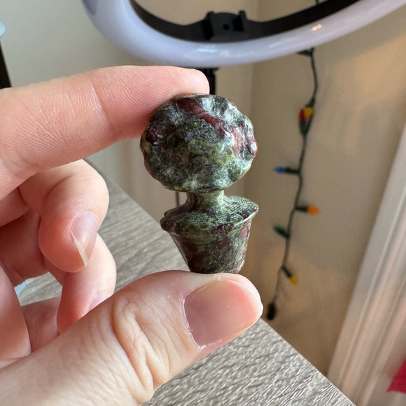 Green Stone Mushroom and Flower Figurines - Picture 2 of 4